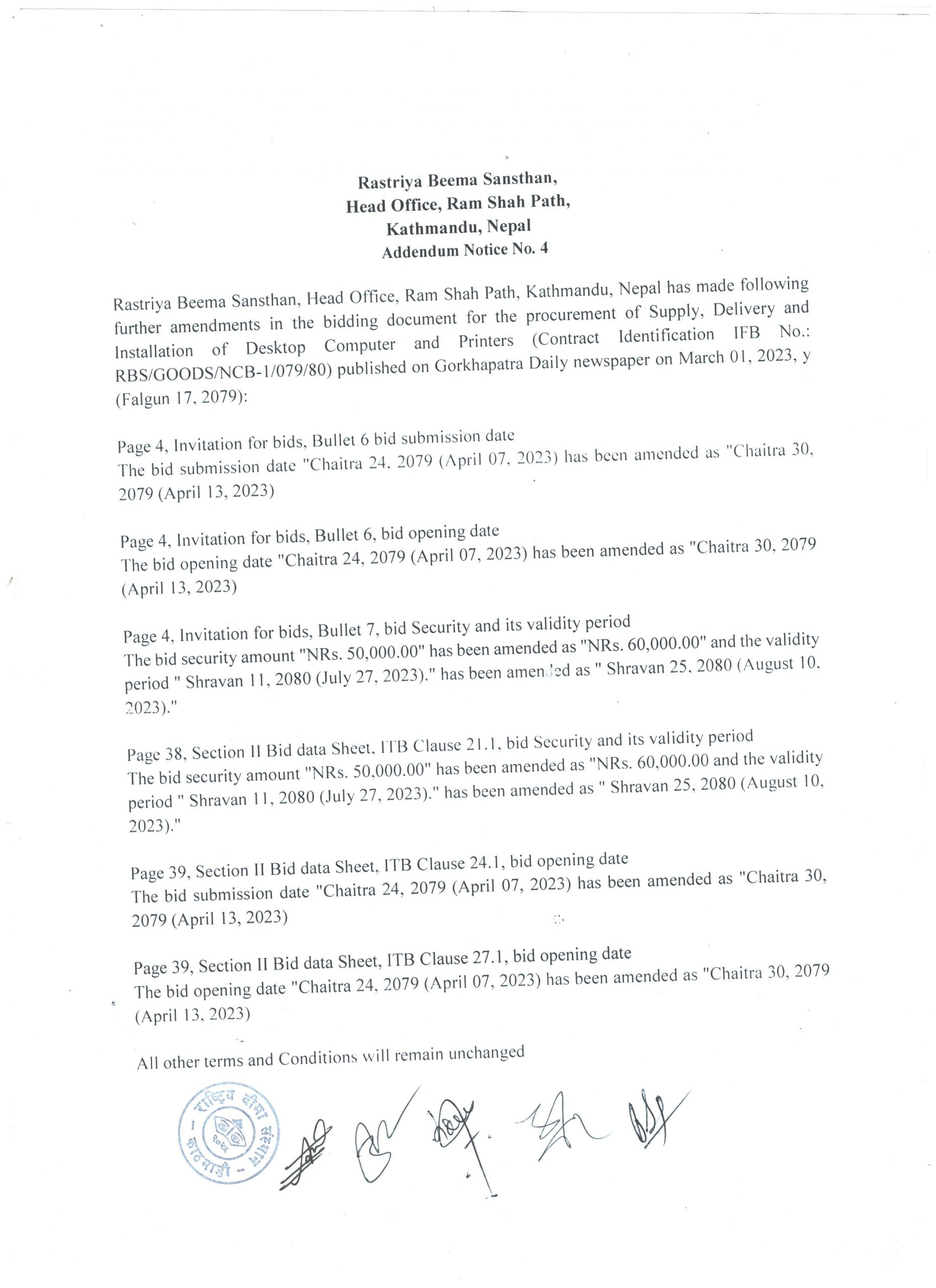 Bid Notice Amendment